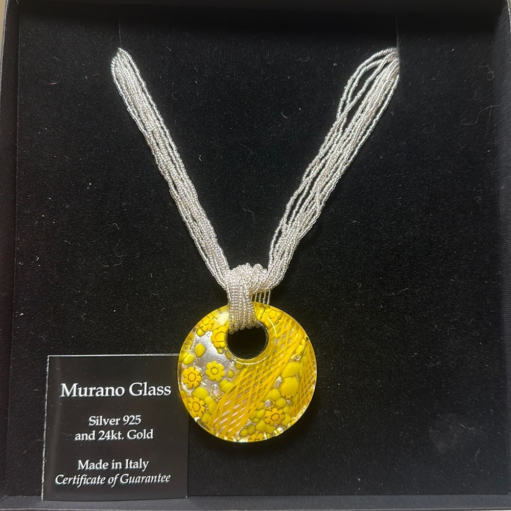 Murano Glass Italian Yellow Pendant Necklace